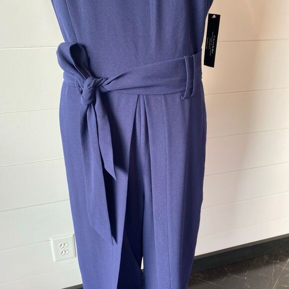 Tahari Womens Sleeveless Belted Split Leg Jumpsuit Solid Navy Size 10 - Picture 5 of 14